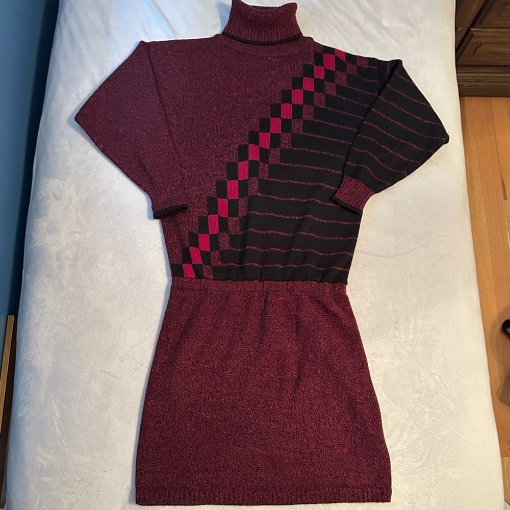 VTG Plain Jane Sport by Sweet Baby Jane turtleneck sweater drop waist dress S